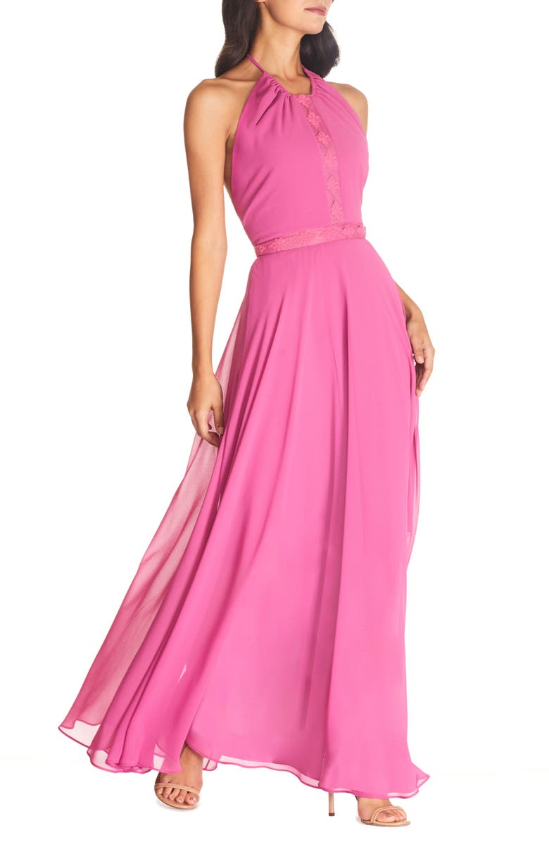 Dress the Population Odette Halter Neck Chiffon Maxi Dress, Main, color, 