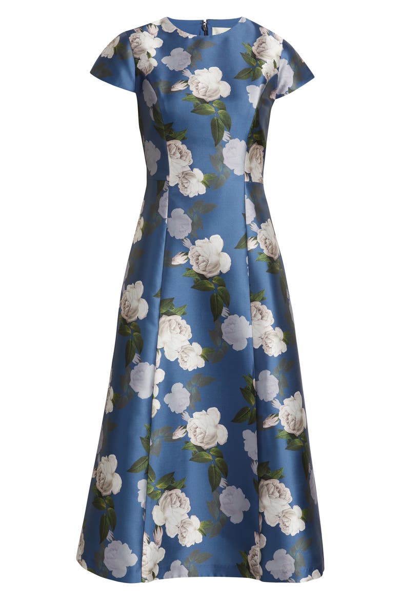 Jackie Floral Print Satin Cocktail Dress, Alternate, color, STEEL BLUE BLOOMS