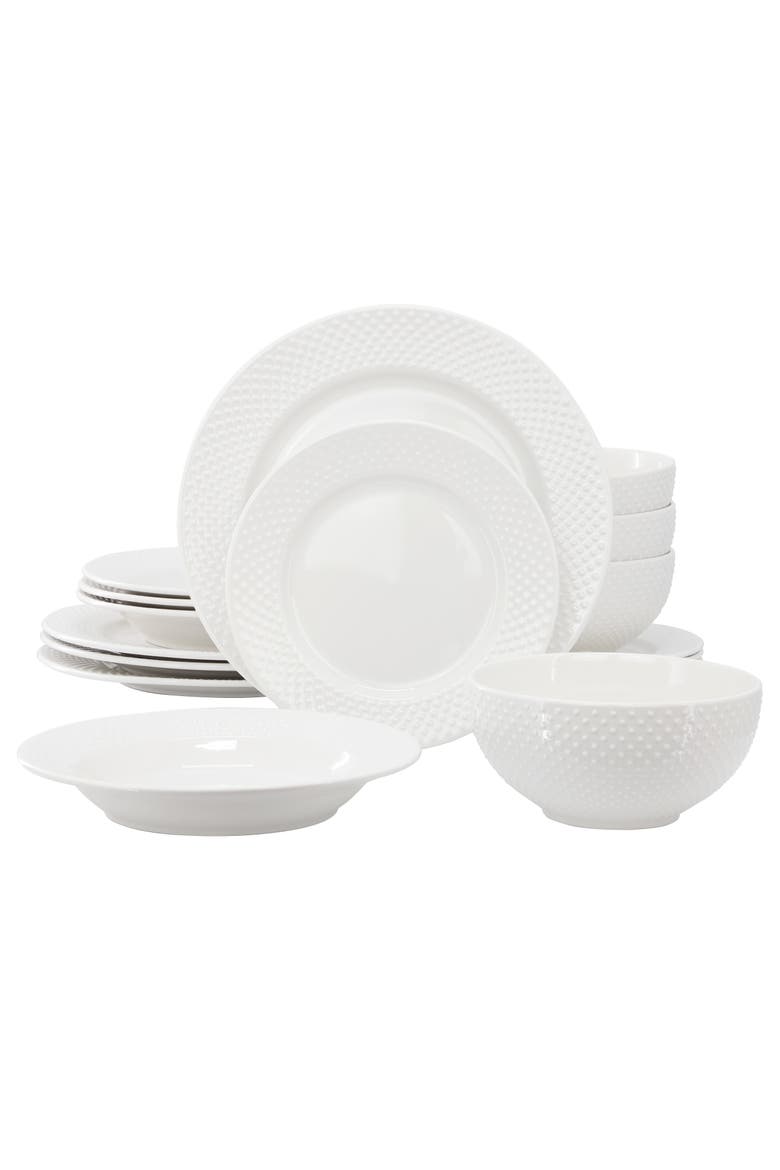 Kim 16 Piece Double Bowl Porcelain Dinnerware Set, Main, color, White