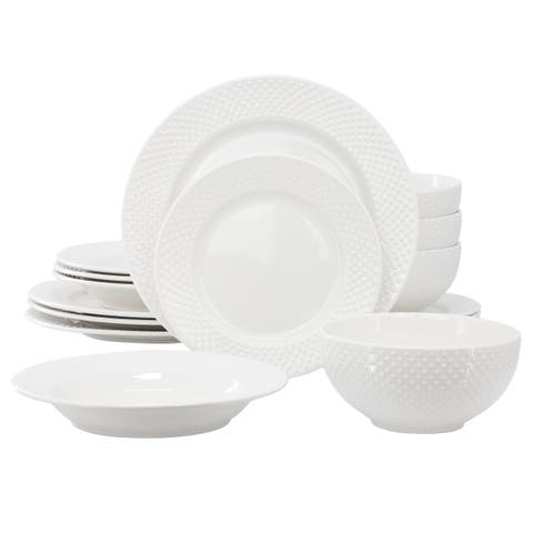 Kim 16 Piece Hobnail Double Bowl Porcelain Dinnerware Set