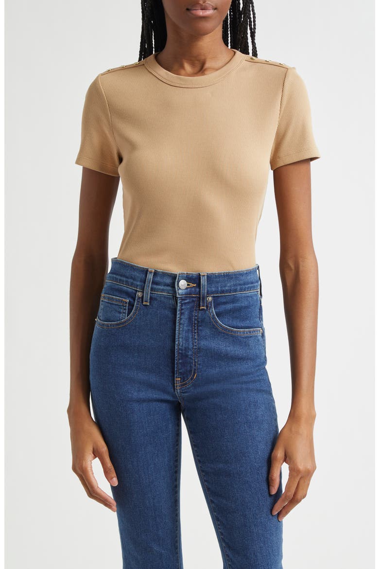 Draya Button Detail Rib Top, Main, color, KHAKI