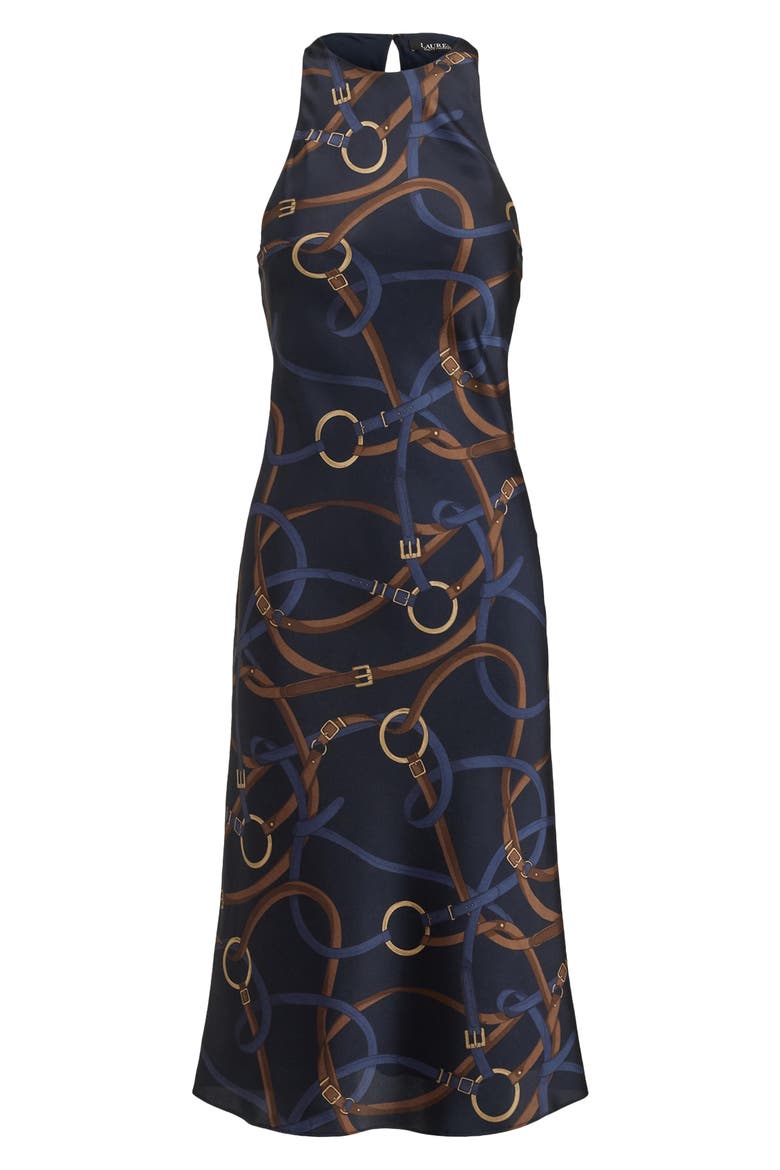Belting Print Sleeveless Twill Midi Dress, Alternate, color, NAVY BLUE/ MULTI