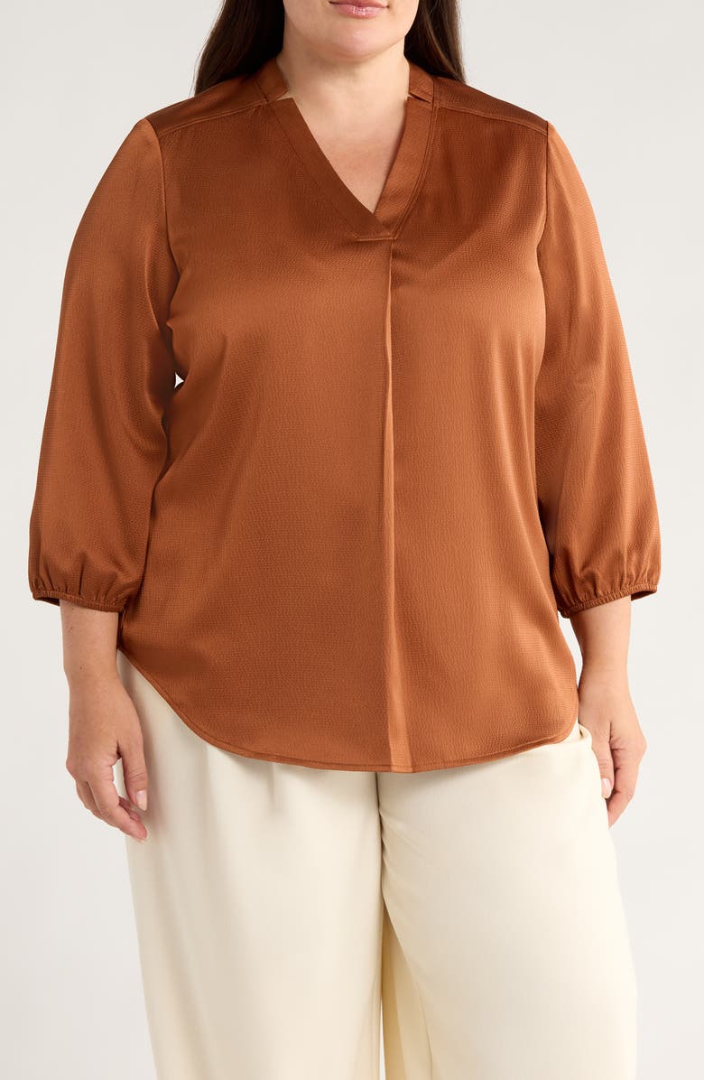 Jones New York Notch Neck V-Neck Top, Main, color, Medium Chestnut