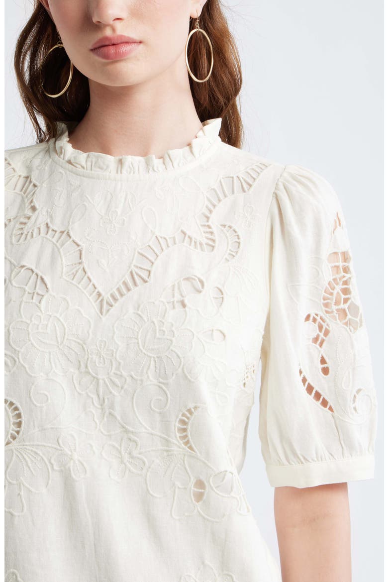 Cutwork Embroidery Minidress, Alternate, color, IVORY EGRET