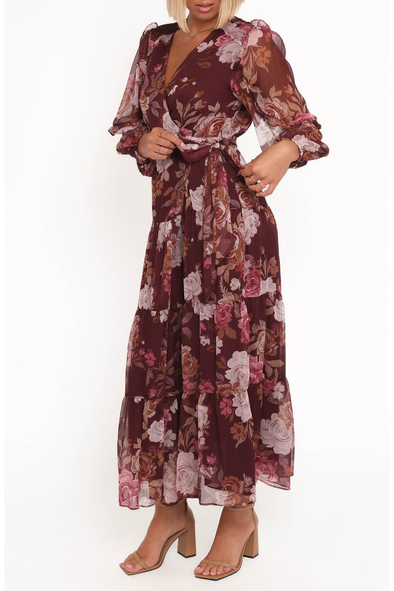 Korina Floral Long Sleeve Wrap Dress, Alternate, color, BURGUNDY BRANDY BLOOM