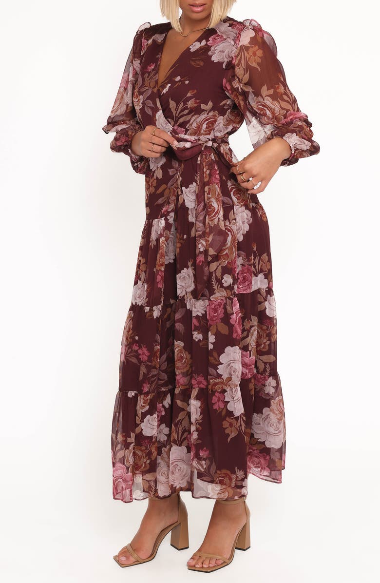 Petal & Pup Korina Floral Long Sleeve Wrap Dress, Alternate, color, Burgundy Brandy Bloom