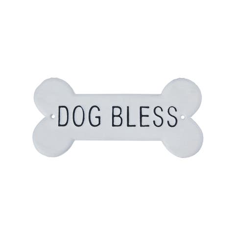 Decorative Metal "Dog Bless" Wall Sign, White