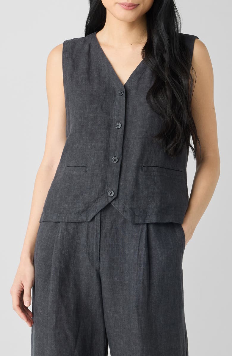 Eileen Fisher Organic Linen Vest, Main, color, Graphite