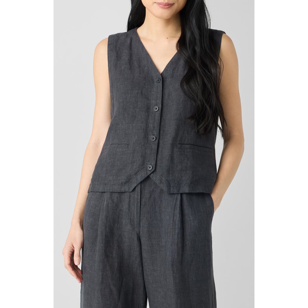 Eileen Fisher Linen Tie Back Vest In Graphite