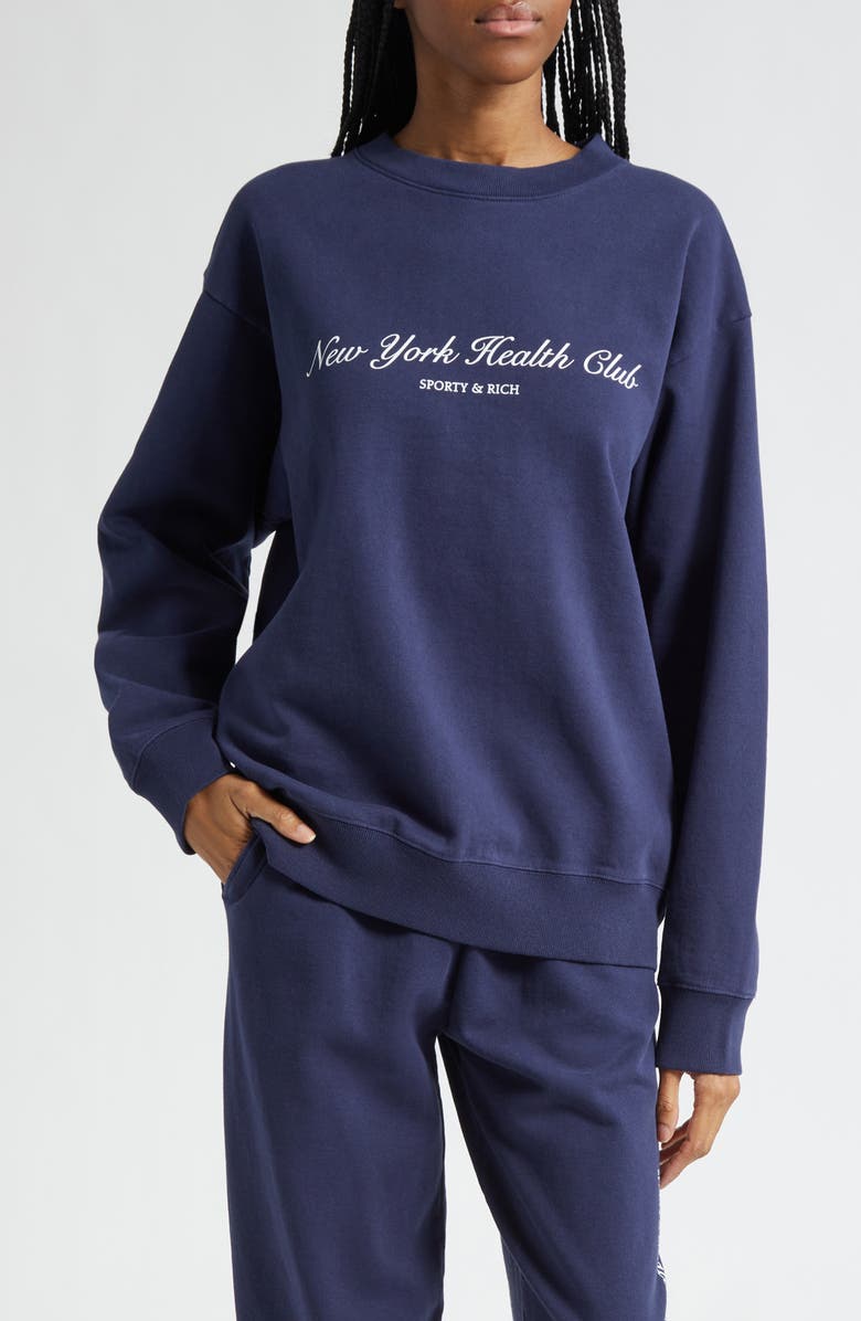 Sporty 
Rich New York Health Club Graphic Sweatshirt, Main, color, Dark Navy