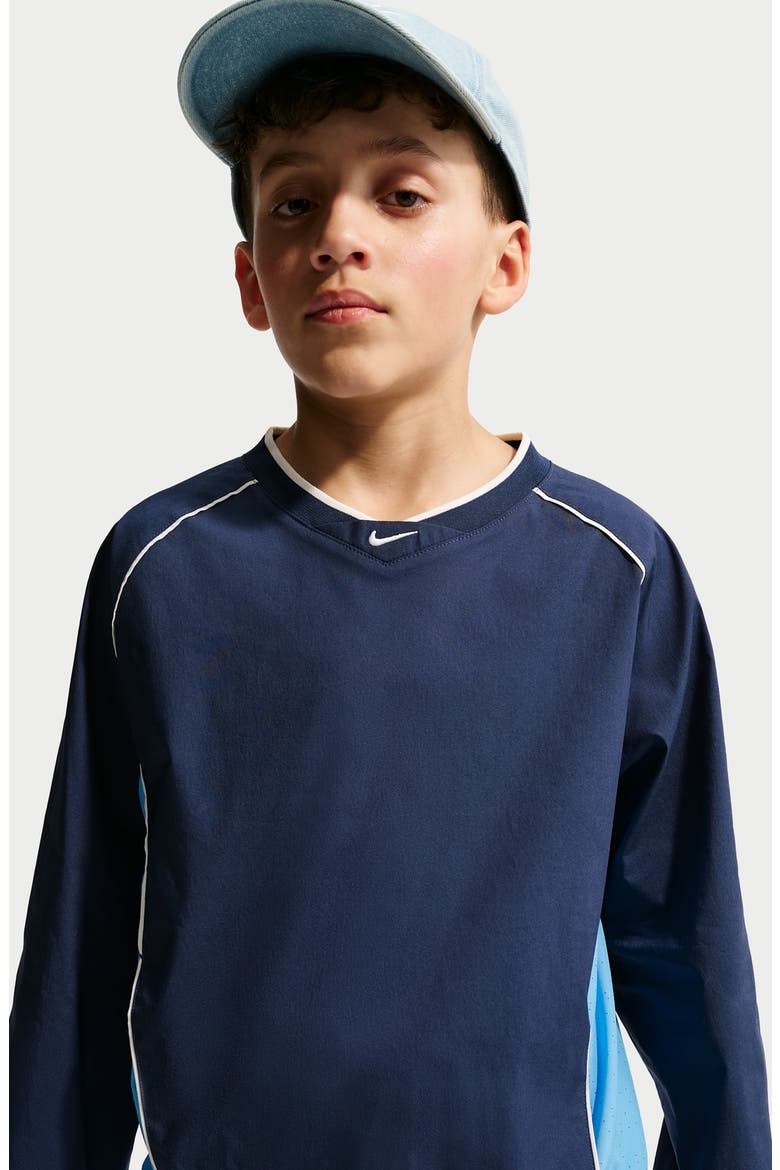 Kids' Woven Long Sleeve V-Neck T-Shirt, Alternate, color, MIDNIGHT NAVY/ SOFT PEARL