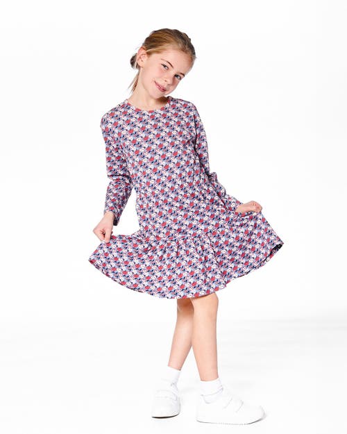 Deux Par Deux Organic Cotton Dress With Flounce Hem Apple In Blue