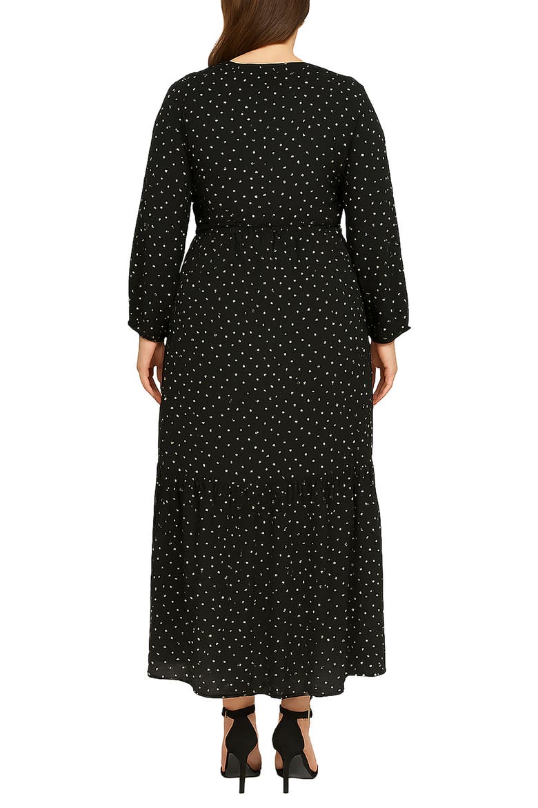 Embroidered Detail Polka Dot Long Sleeve Maxi Dress, Alternate, color, BLACK