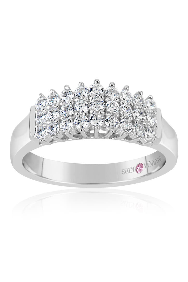 Sterling Silver White Cubic Zirconia 3-Row Ring, Alternate, color, WHITE
