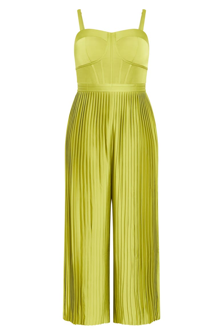 Pleated Satin Jumpsuit, Alternate, color, CHARTREUSE