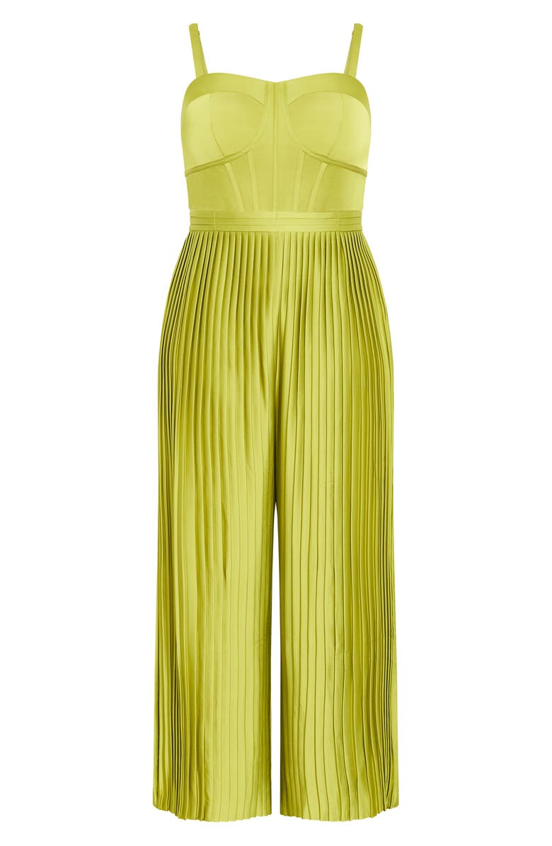 City Chic Pleated Satin Jumpsuit, Alternate, color, Chartreuse