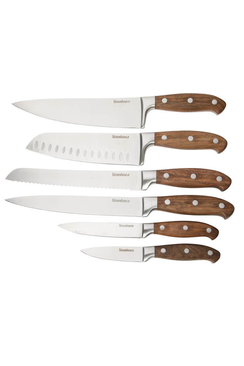 Italian Walnut Forged German Steel Knife Block Set, Alternate, color, Natural Wood