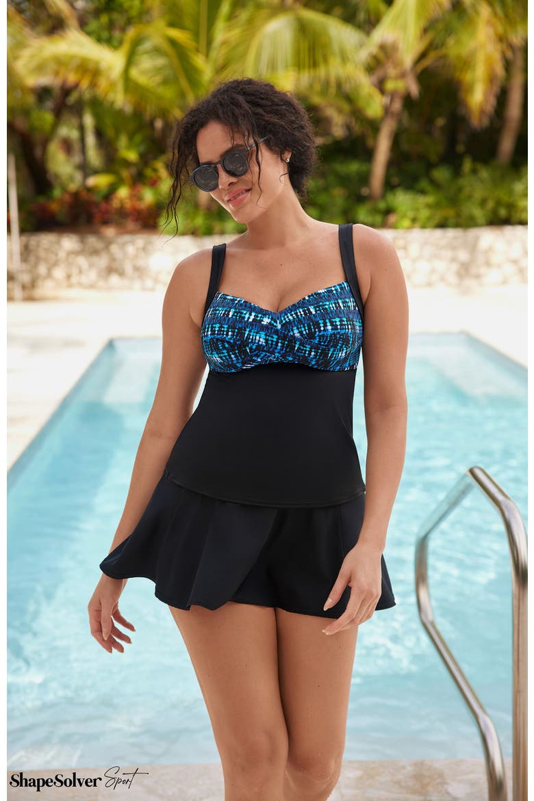 Twist Bra Chlorine Resistant Tankini Swimsuit Top, Alternate, color, Blue Tribal Stripe