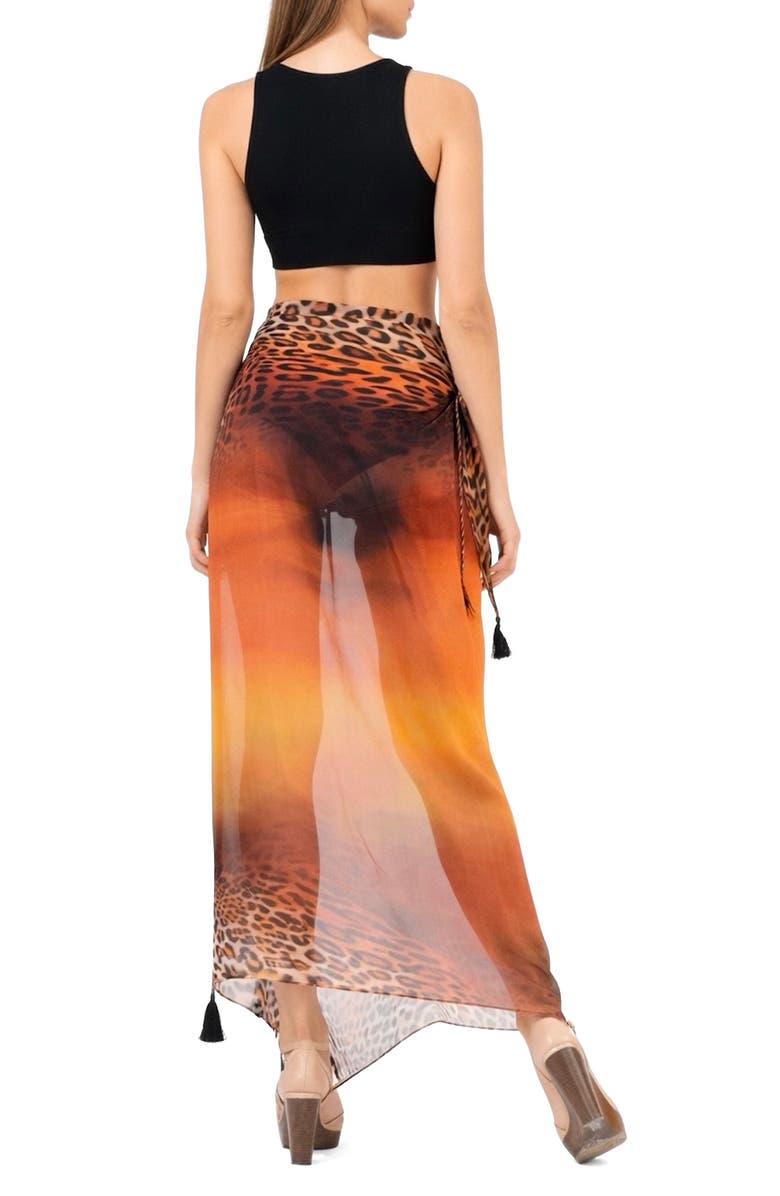 RANEES Animal Print Long Sarong, Alternate, color, Orange