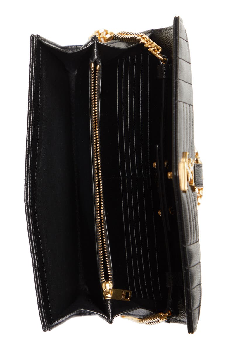 Saint Laurent Envelope Quilted Pebbled Leather Wallet on a Chain, Alternate, color,