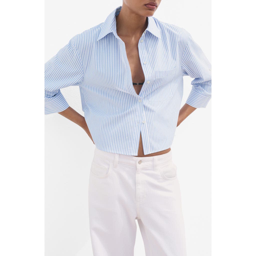 Mango Embellished Stripe Button-up Shirt In Blue