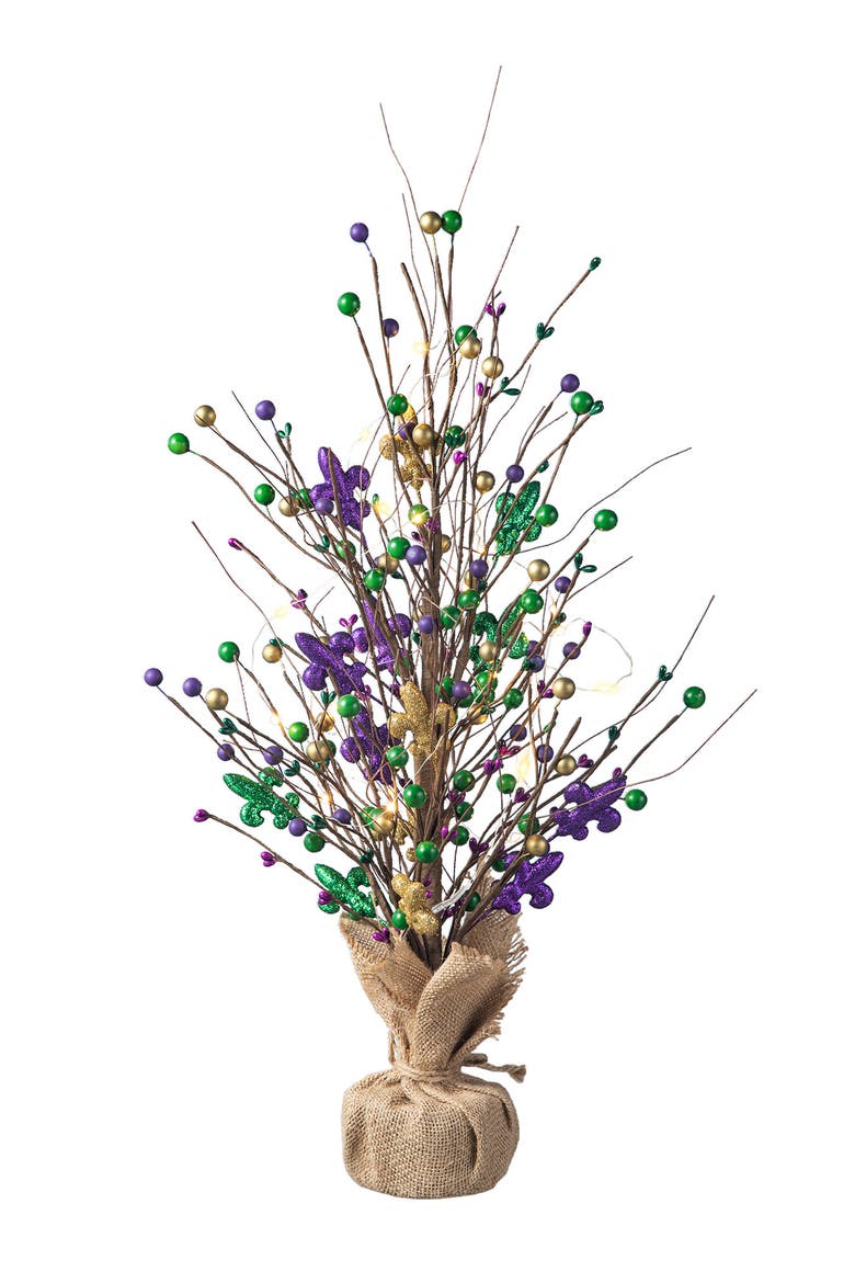 Mardi Gras Lighted Fleur-de-Lis & Berry Table Tree, Alternate, color, Purple