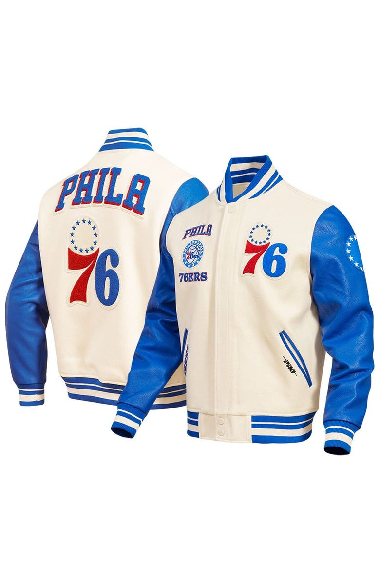 PRO STANDARD Men's Pro Standard Cream Philadelphia 76ers Retro Classic Varsity Full-Zip Jacket, Main, color,