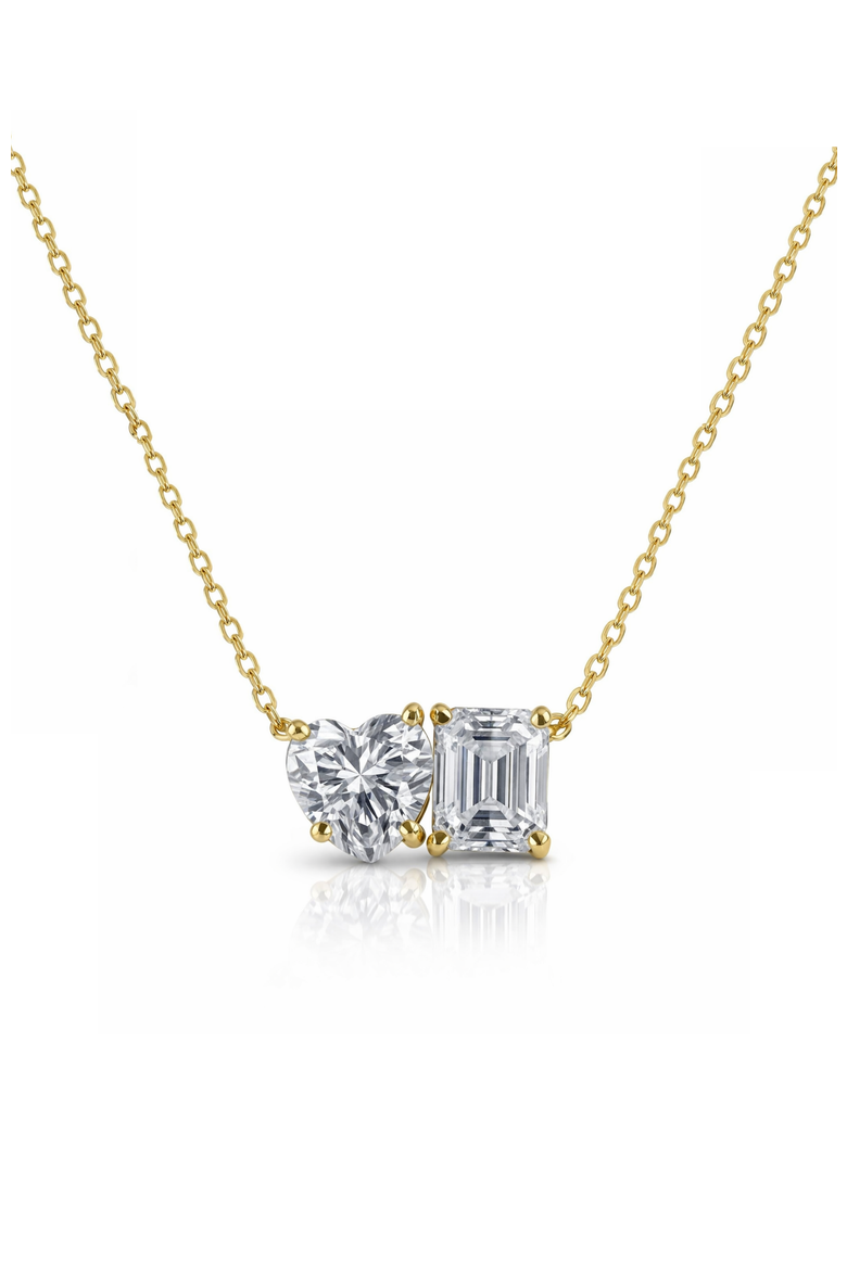2 ct. t.w. Toi et Moi Moissanite Necklace (Heart & Emerald-Cut, Color D, FL Clarity) in Gold Vermeil, Main, color, Gold