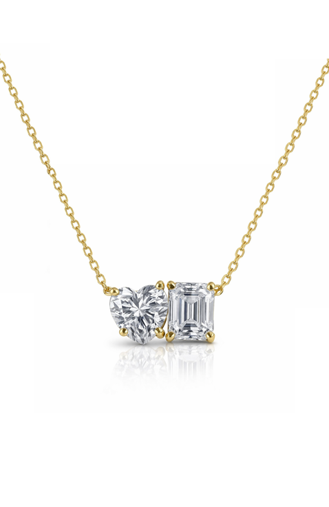 2 ct. t.w. Toi et Moi Moissanite Necklace (Heart & Emerald-Cut, Color D, FL Clarity) in Gold Vermeil