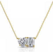 DLORIA 2 ct. t.w. Toi et Moi Moissanite Necklace (Heart & Emerald-Cut, Color D, FL Clarity) in Gold Vermeil