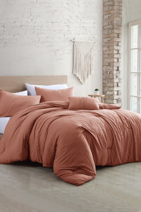 4-Piece Garment-Washed Comforter Set - Beck Dark Rose - Queen
