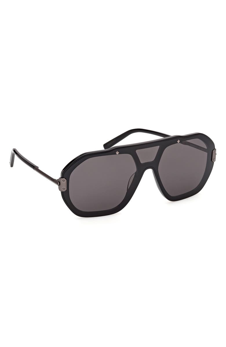 MCM Geometric Sunglasses, Alternate, color, Shiny Black / Nickel / Smoke