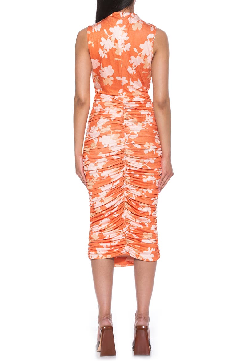 Khloe Sleeveless Ruched Cutout Midi Dress, Alternate, color, NEUTRAL FLORAL