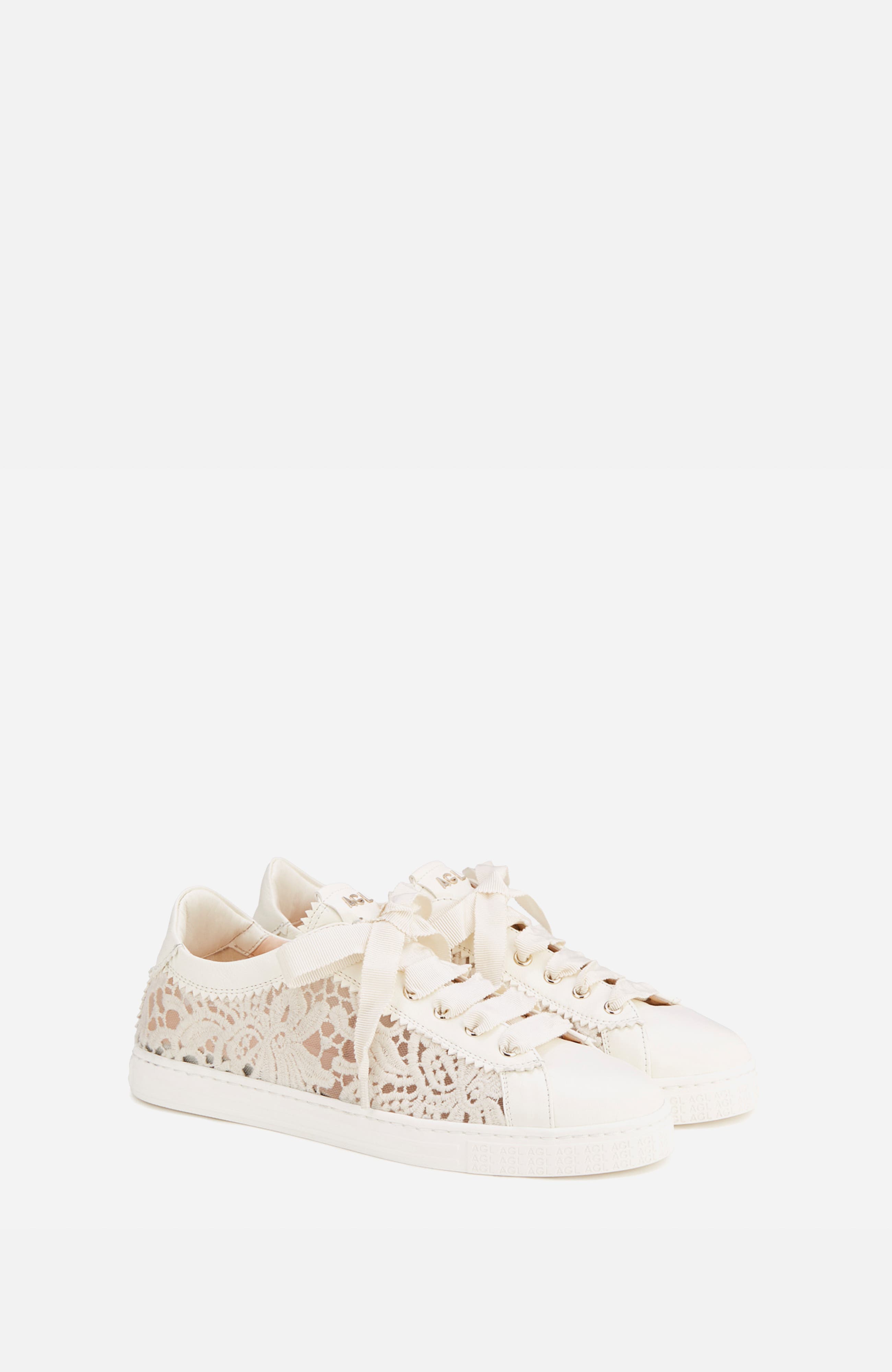 AGL Sade Fabric Lace Sneaker, Alternate, color, White Fabric
