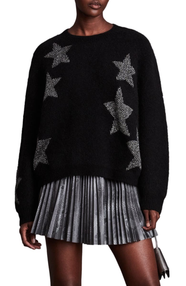 AllSaints Metallic Star Alpaca & Wool Blend Sweater, Main, color,