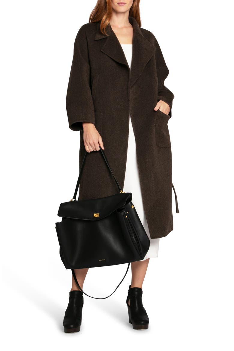 Belted Wool Blend Coat, Alternate, color, BROWN