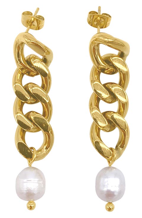 Water Resistant Curb Chain & 10mm Freshwater Pearl Dangle Earrings
