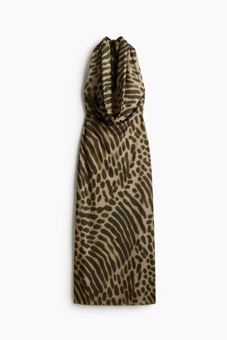 Cowl-neck Maxi Dress, Alternate, color, Dark khaki green/animal print