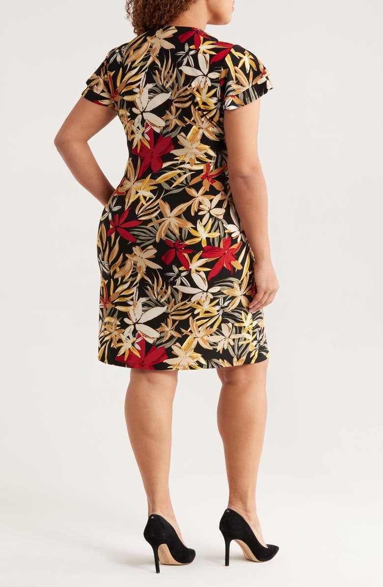 Anne Klein Floral Print Flutter Sleeve Faux Wrap Dress, Alternate, color, 