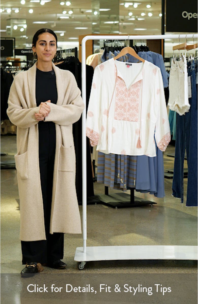 Embroidered Tie Neck Peasant Top, sales video thumbnail