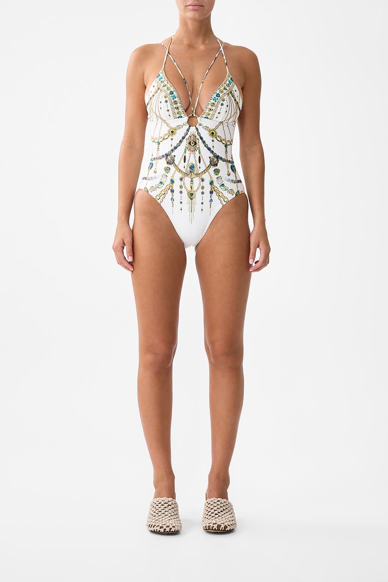 Multi Strap Halter Tri One Piece With Trim, Main, color, Chain Gang