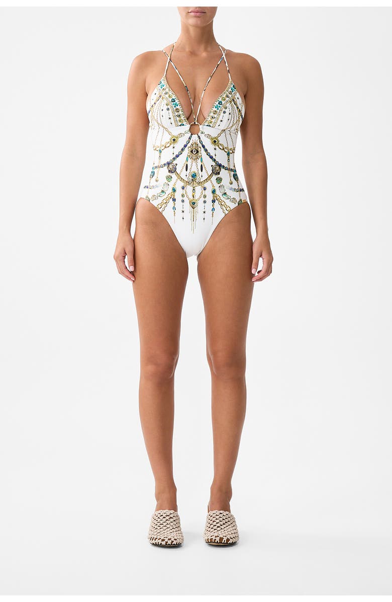 Camilla Multi Strap Halter Tri One Piece With Trim, Main, color, Chain Gang