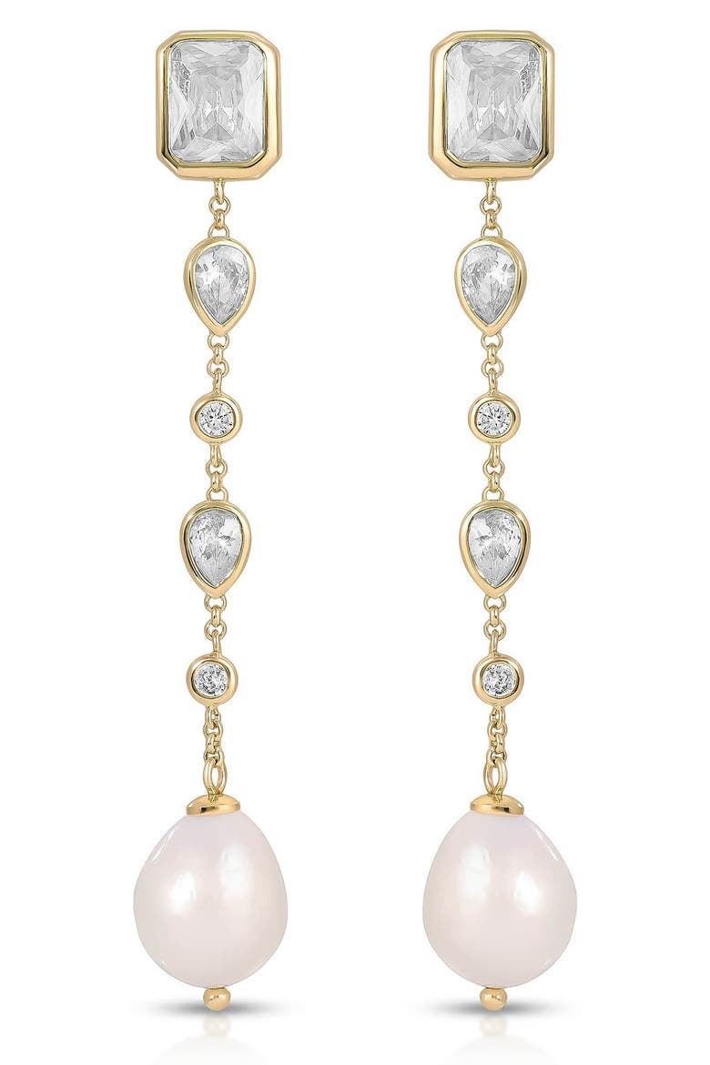 Gleaming Cubic Zirconia Linear Earrings, Main, color, GOLD