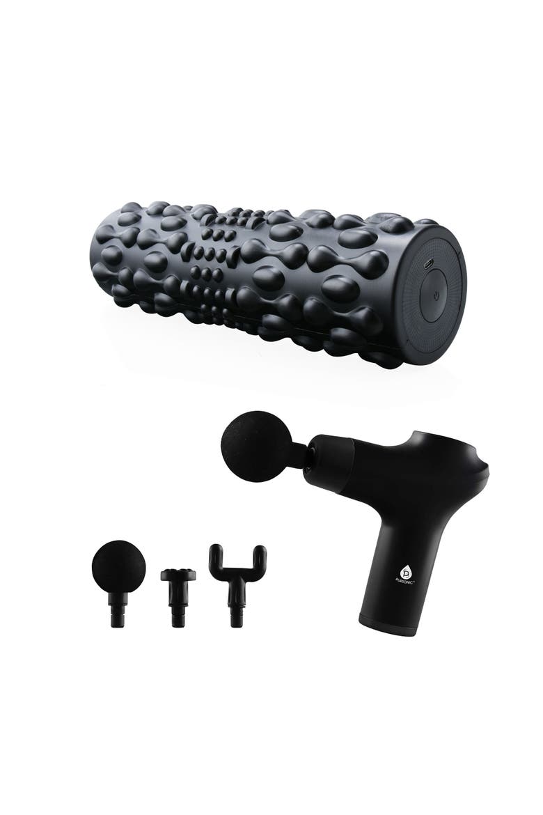 3-Speed Massage Gun & Vibrating Foam Roller, Main, color, Black