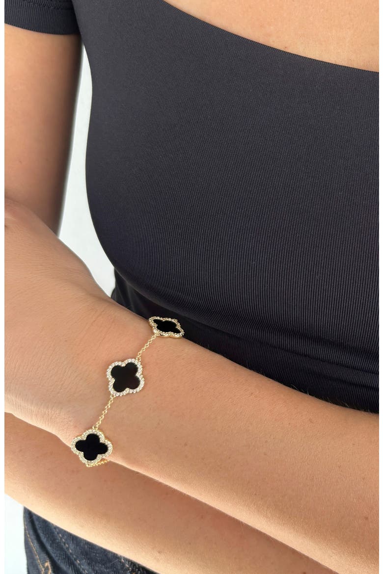18k Gold Plated Cubic Zirconia Halo Set of 2 Necklace & Bracelet, Alternate, color, BLACK/ GOLD