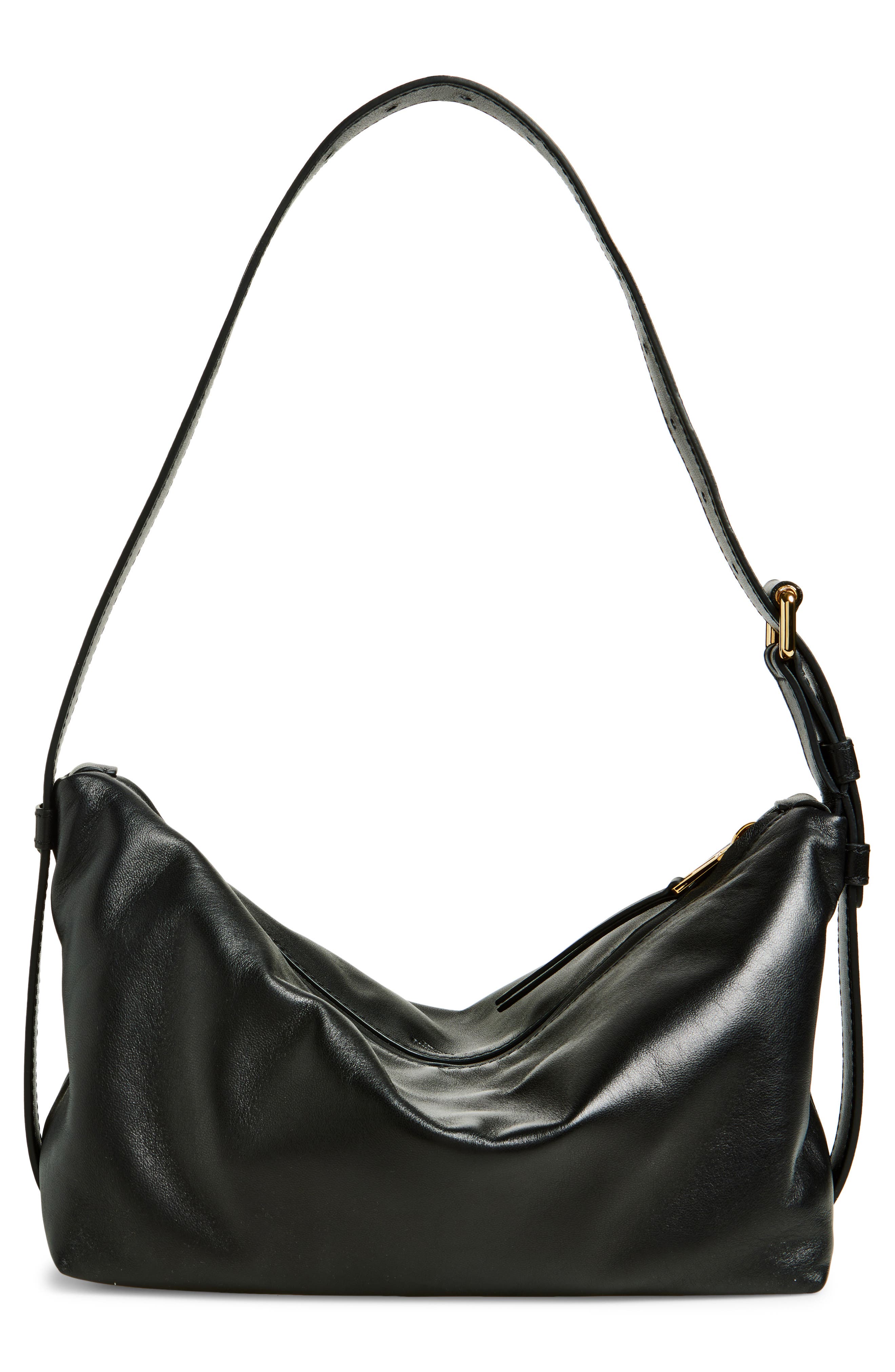 Moschino Tie Me Leather Shoulder Bag, Alternate, color, Black