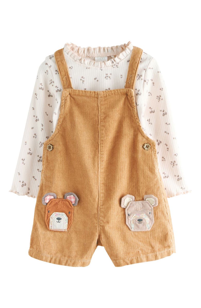 NEXT Kids' Bear Corduroy Overalls, T-Shirt & Socks Set, Alternate, color, Tan