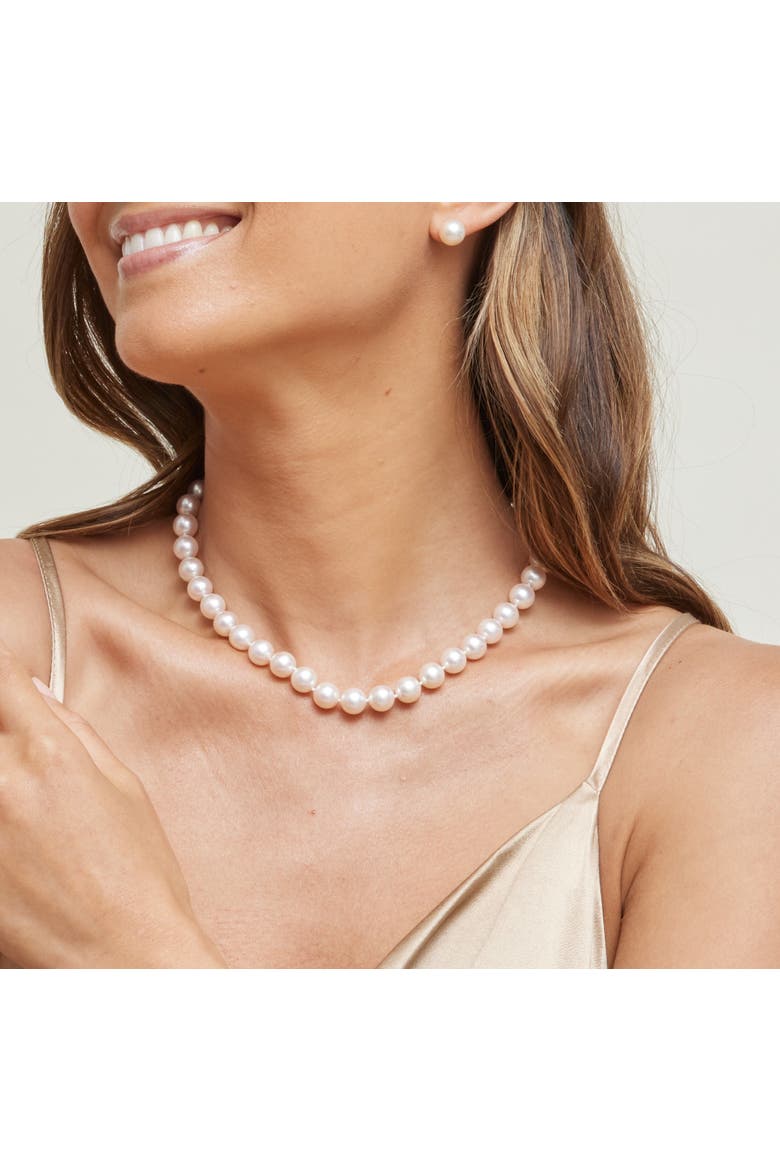 9.5-10mm Japanese Akoya White Pearl Necklace - AA+ Quality, Alternate, color, White Gold Clasp