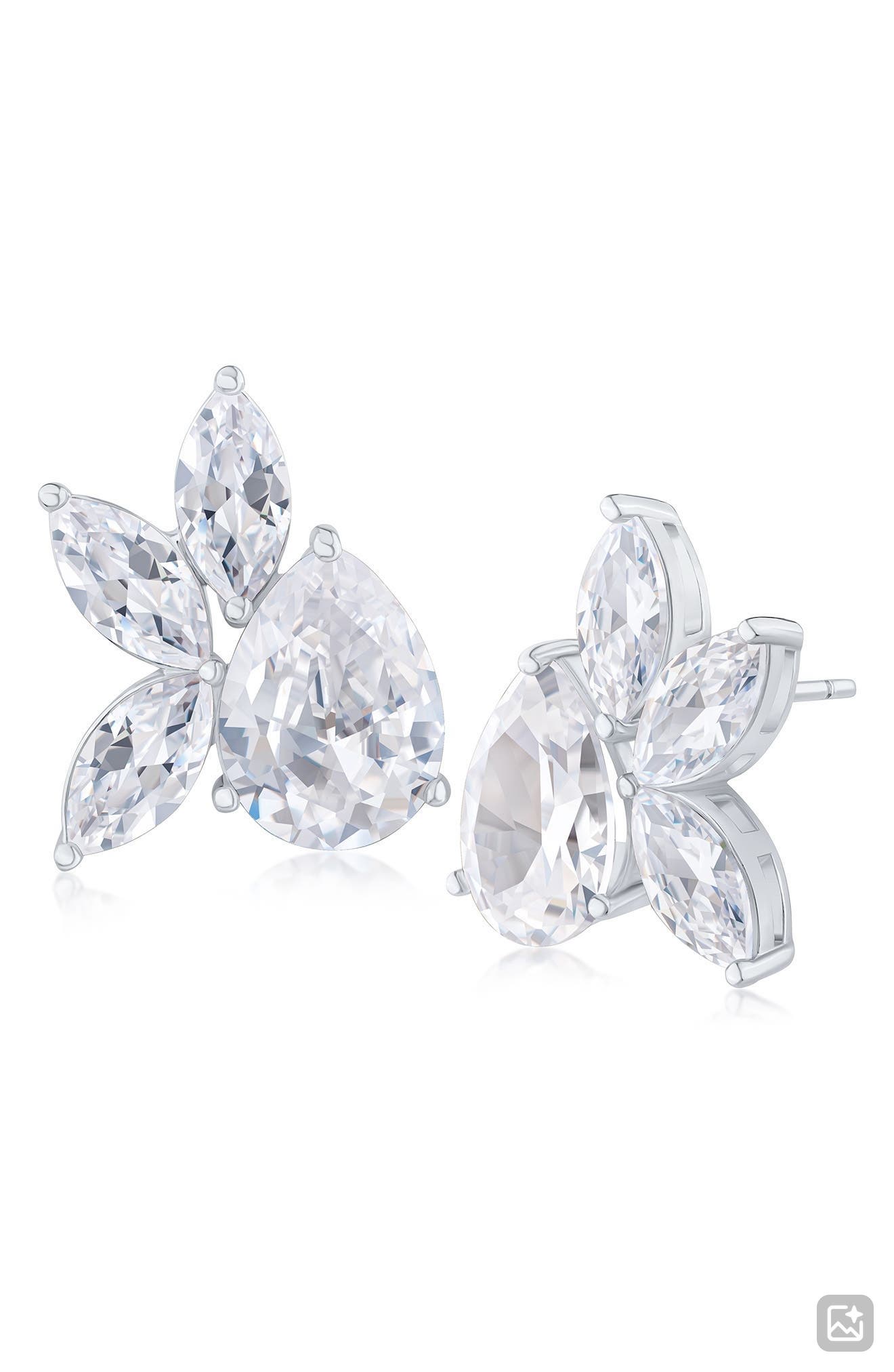 Pear & Marquise Cut Cubic Zirconia Cluster Stud Earrings (Women ...