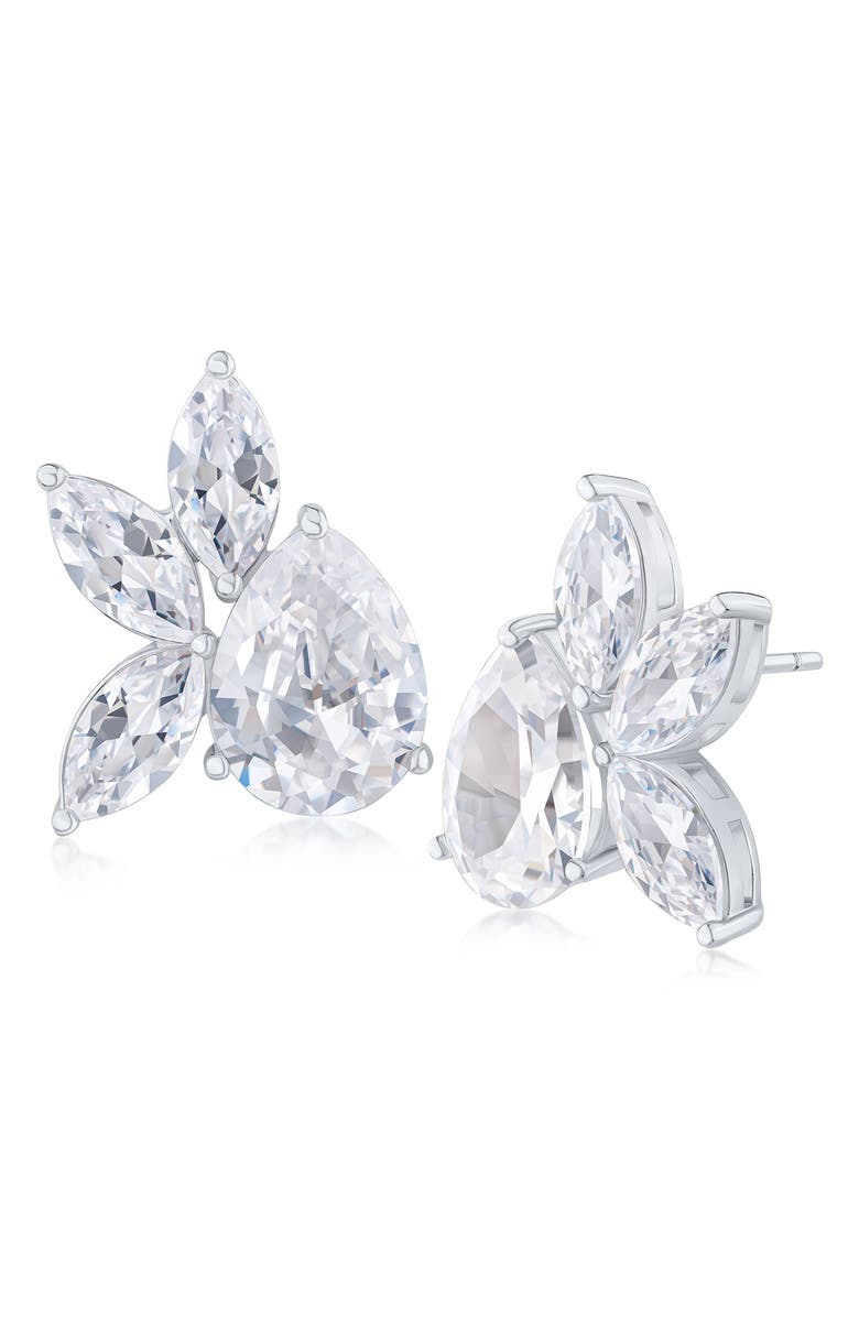 CZ by Kenneth Jay Lane Pear & Marquise Cut Cubic Zirconia Cluster Stud Earrings, Main, color, Rhodium Plated